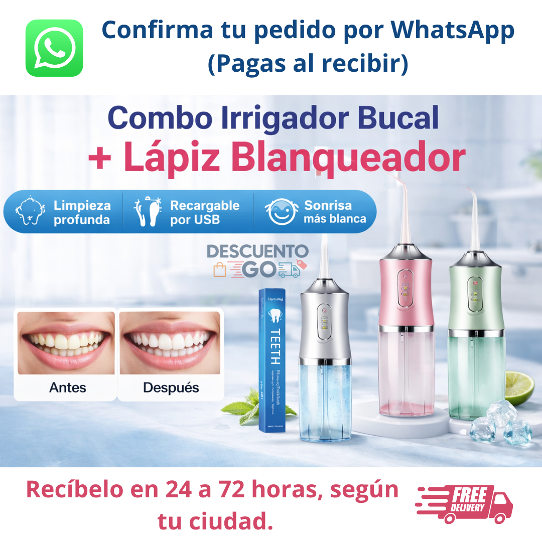 🦷Kit Sonrisa PRO: Irrigador Bucal USB + Lápiz Blanqueador