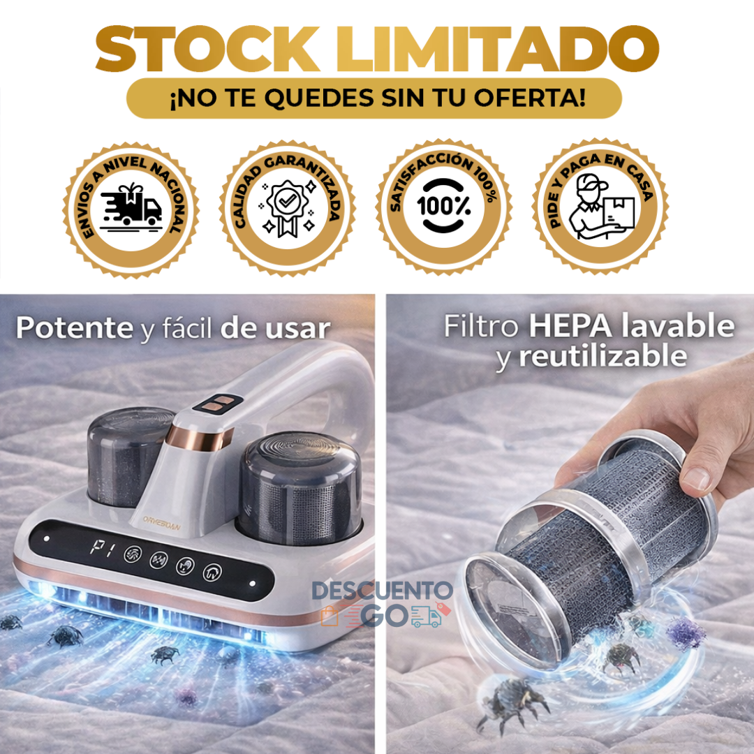 Aspiradora Mata Ácaros UV 10.000Pa con Filtro HEPA – Elimina 99.9% de Ácaros y Alérgenos en Colchones