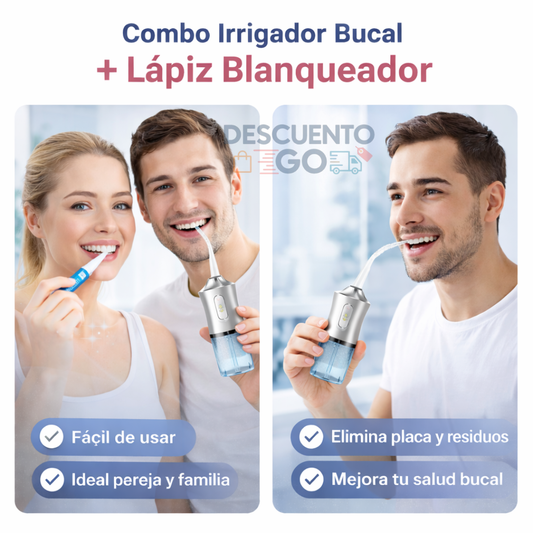 🦷Kit Sonrisa PRO: Irrigador Bucal USB + Lápiz Blanqueador